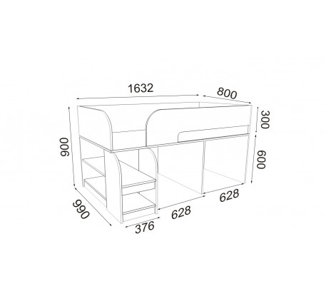 Кровать-чердак Астра-9.6 с 2 ящиками на колесах, спальное место 160х80 см